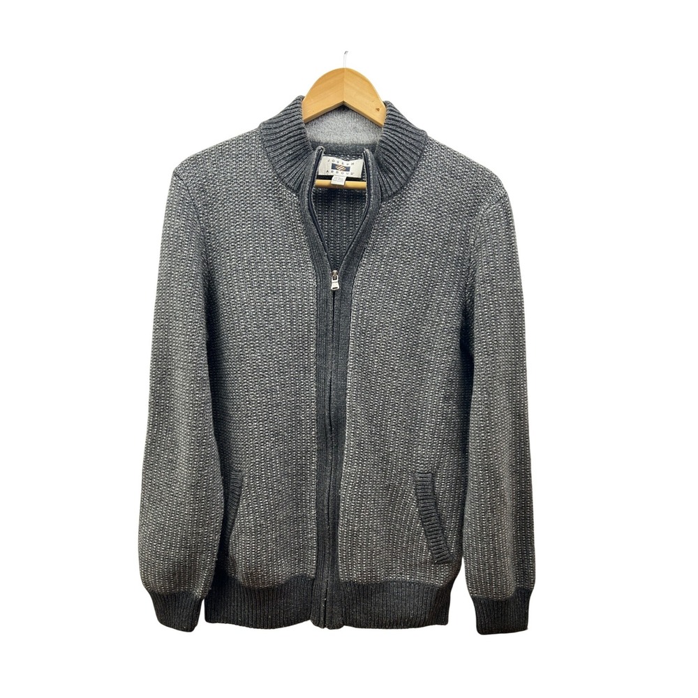 Joseph Abboud Full Zip Cardigan Sweater Mens L Gray Wool Blend Pockets‎ Timeless